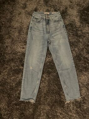 Guess Light Blue Straight Leg Jeans with Raw Hem